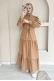 MO334 Dantelli Hakim Yaka Camel Elbise 