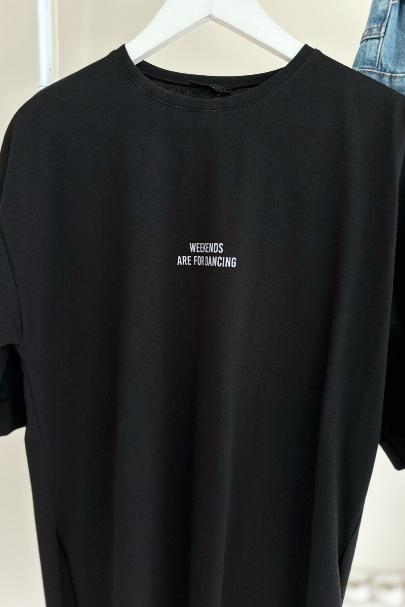 MO12835 Weekends Baskılı Siyah T-Shirt 