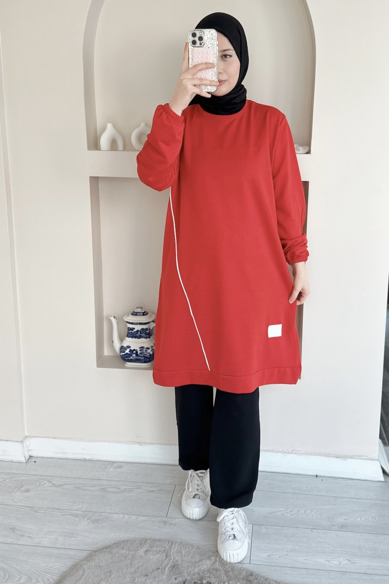 MO166 Uzun İki İplik Kırmızı Tunik 