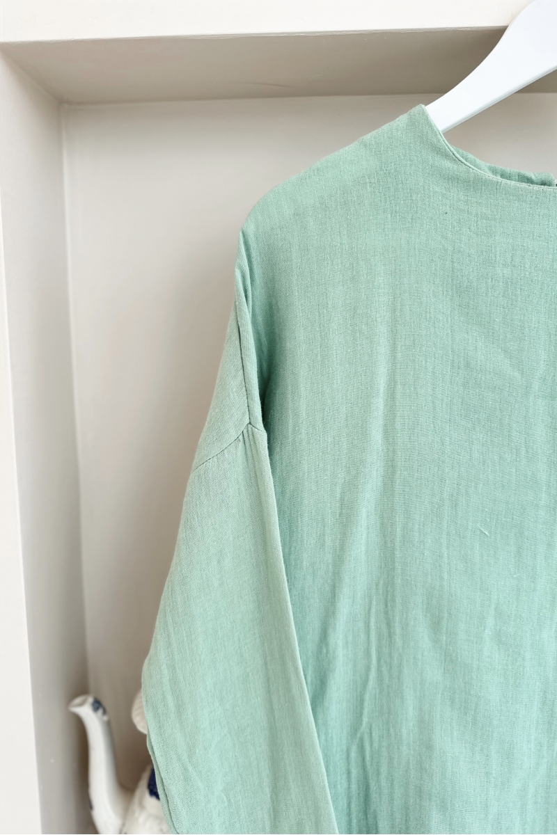 MO346 Müslin Kumaş Tek Cepli Mint Yeşili Tunik