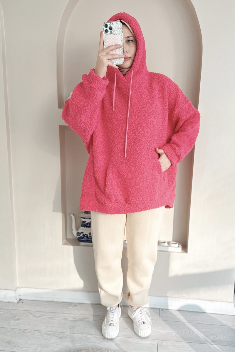 MO314 Kapüşonlu Yumoş Pembe Sweat