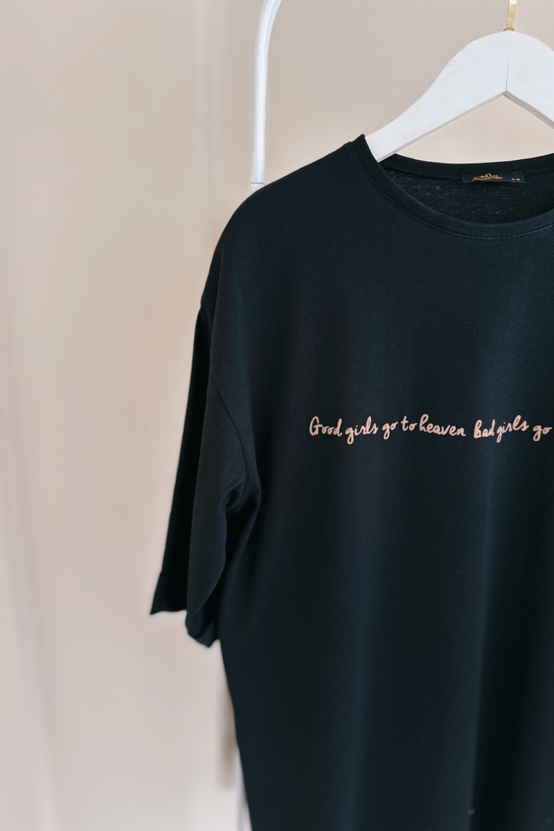MO12836 Good Baskılı Siyah T-Shirt  