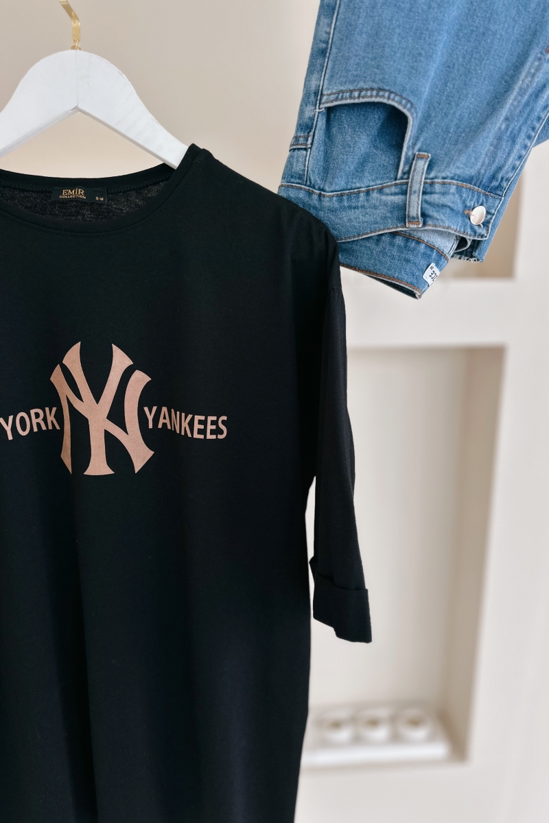 MO12837 Yankees Baskılı Siyah T-Shirt   
