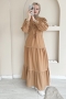 MO334 Dantelli Hakim Yaka Camel Elbise 