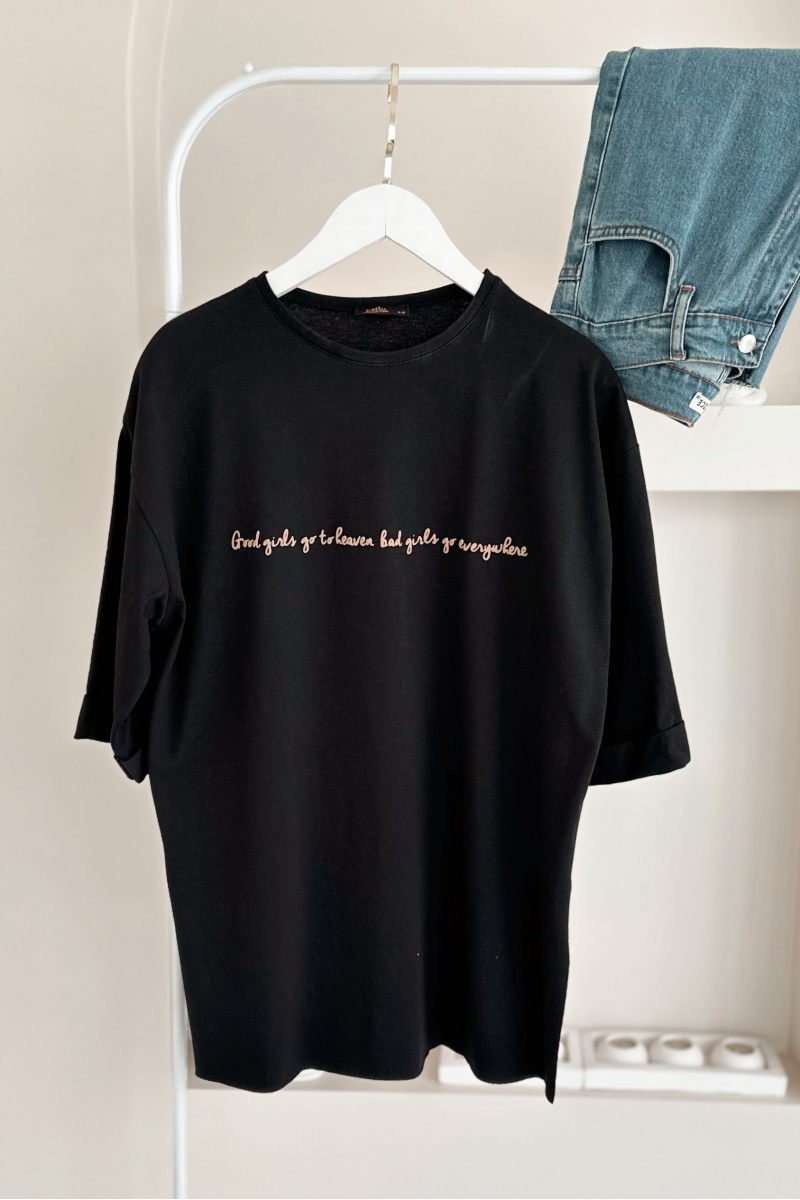 MO12836 Good Baskılı Siyah T-Shirt  