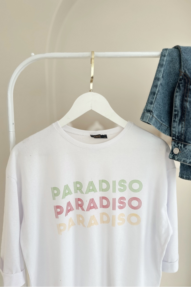 MO324 Paradıso Baskılı Beyaz T-shirt