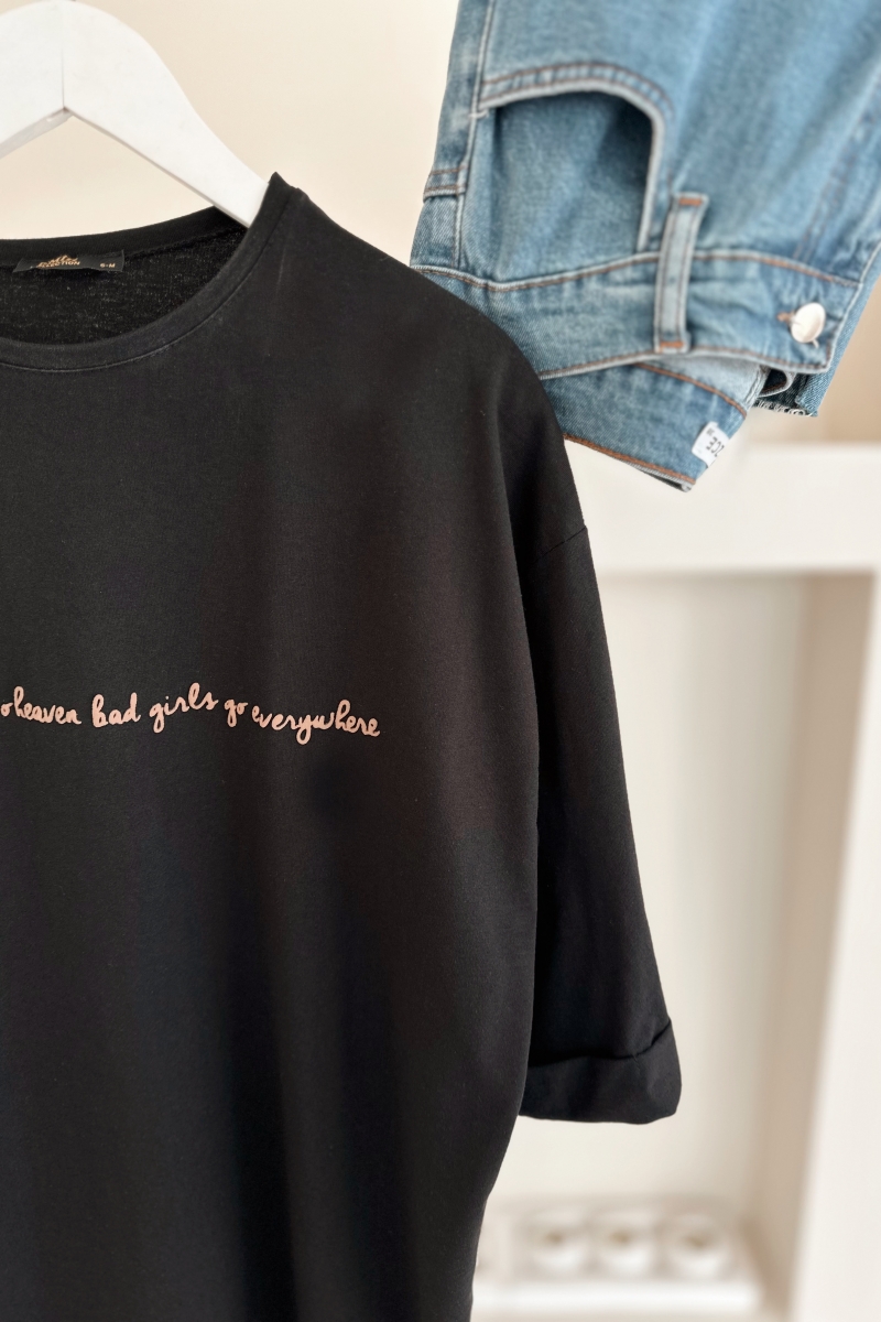 MO12836 Good Baskılı Siyah T-Shirt  