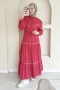 MO334 Dantelli Hakim Yaka Pembe Elbise 