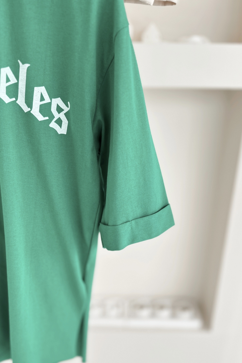 MO12834 Los Angeles Baskılı Yeşil T-Shirt  