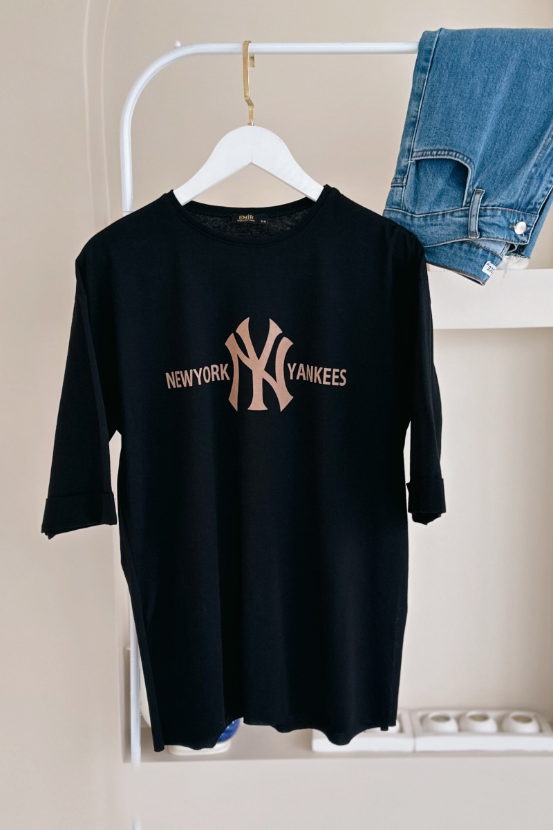 MO12837 Yankees Baskılı Siyah T-Shirt   