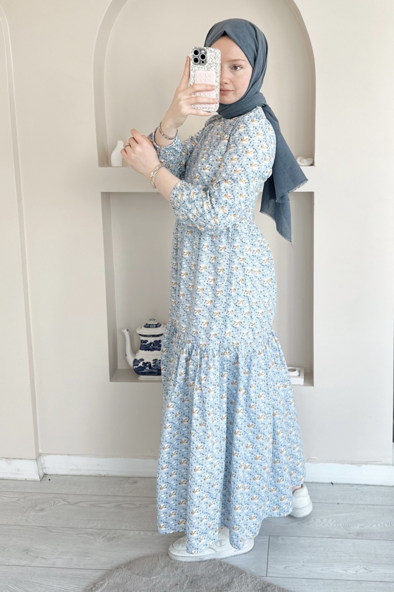 MO312 Kuş Desenli Turuncu Elbise