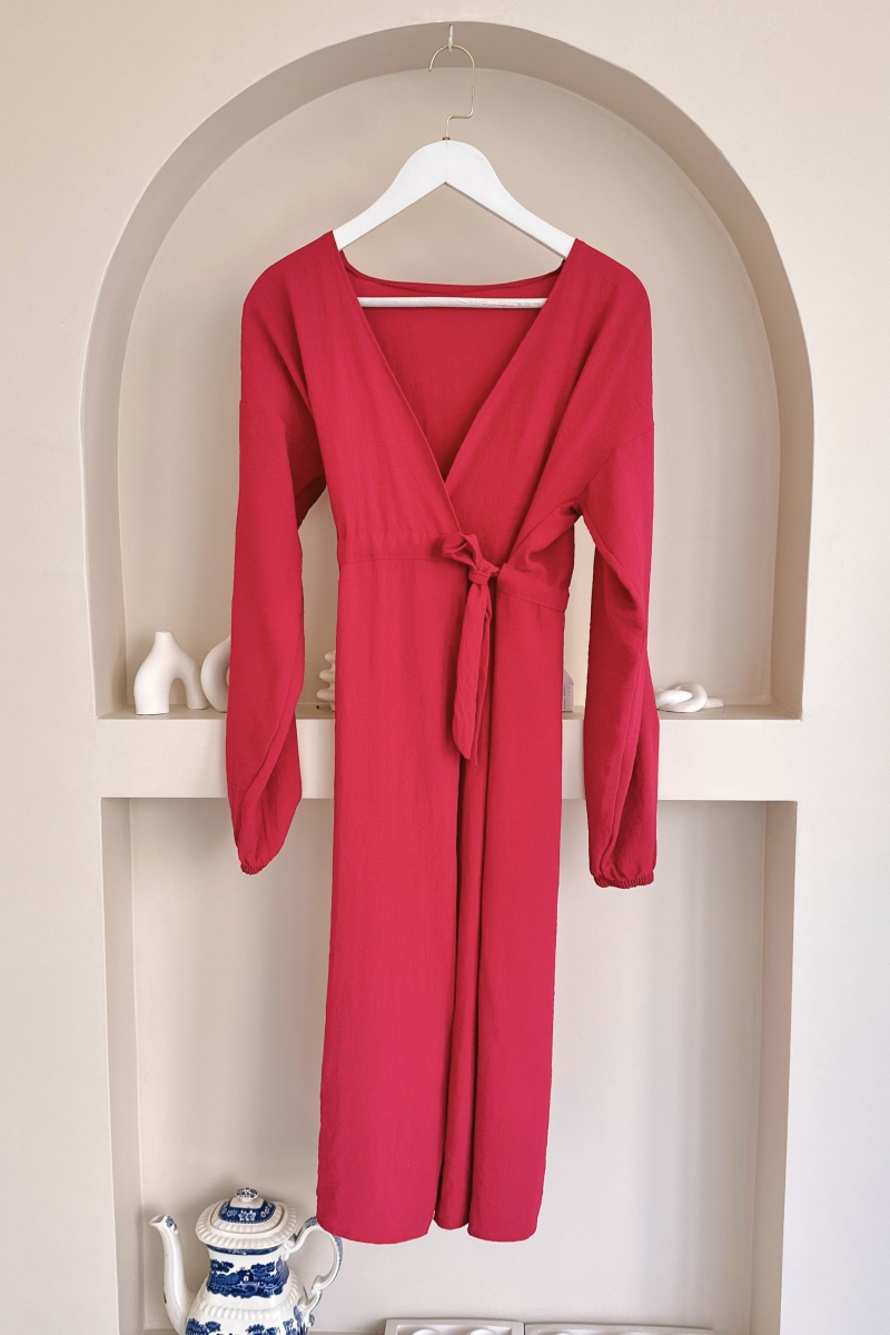 MO289 Bel Bağlamalı Pembe Kimono