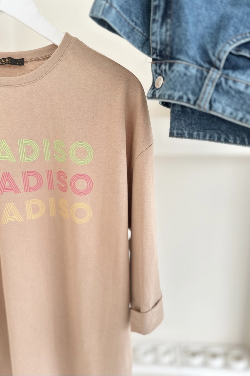 MO324 Paradıso Baskılı Camel T-shirt 