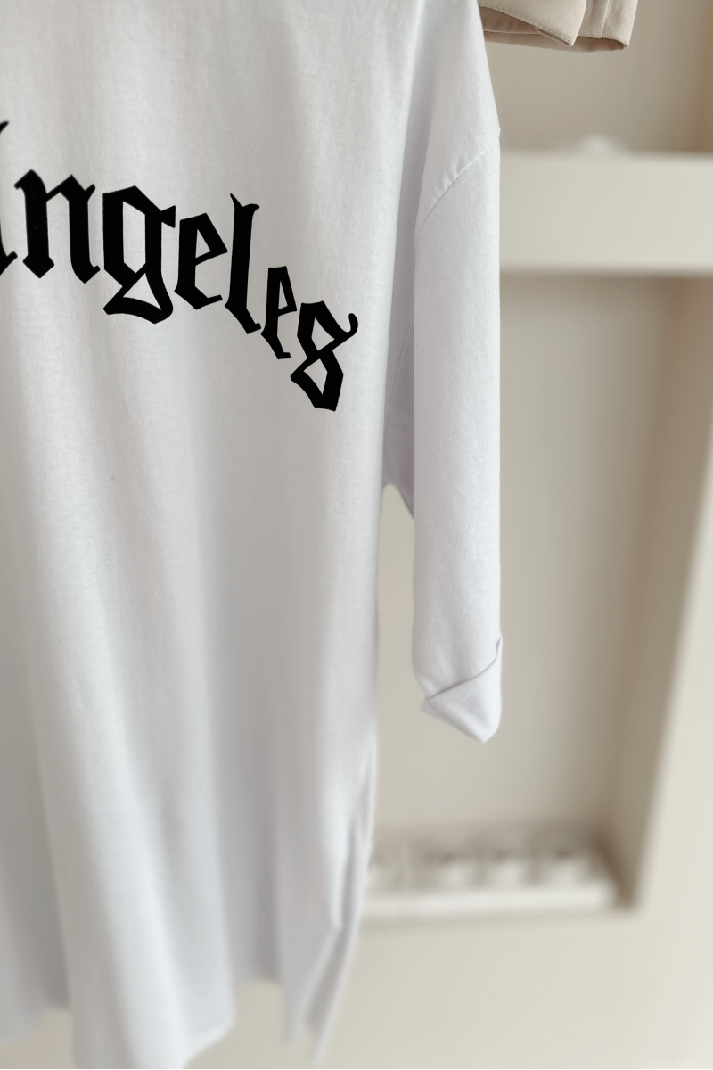 MO12834 Los Angeles Baskılı Beyaz T-Shirt    