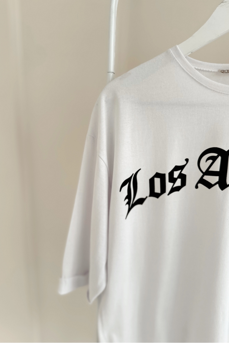 MO12834 Los Angeles Baskılı Beyaz T-Shirt    