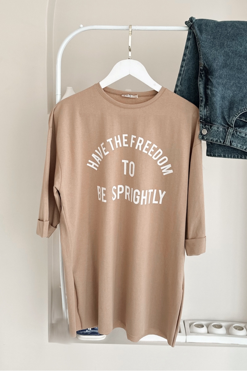 MO326 Have Baskılı Camel T-shirt  