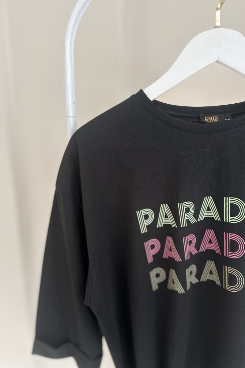 MO324 Paradıso Baskılı Siyah T-shirt 