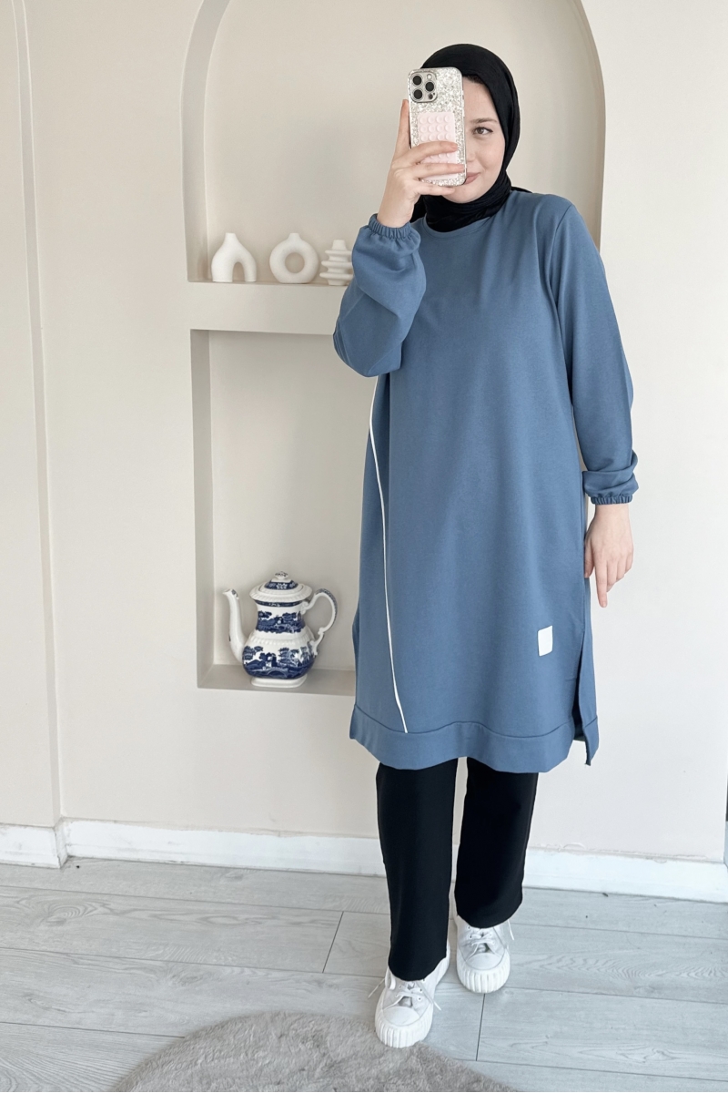MO166 Uzun İki İplik Mavi Tunik 