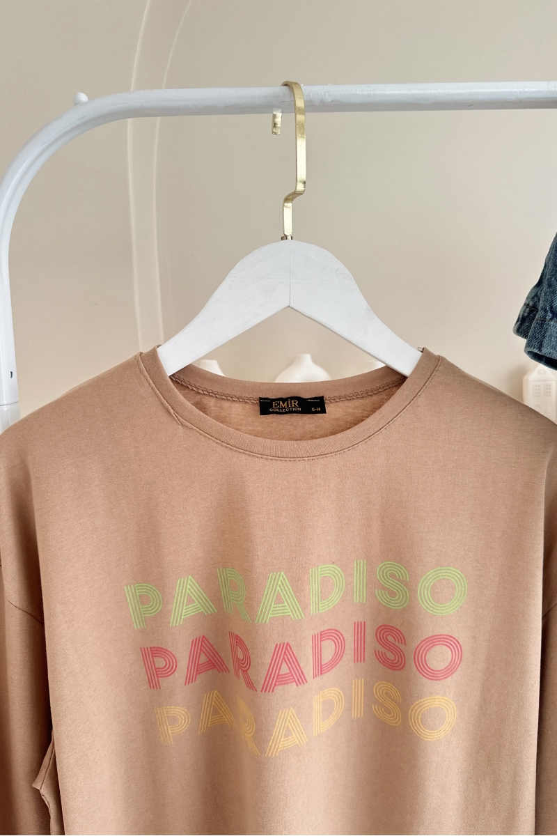 MO324 Paradıso Baskılı Camel T-shirt 