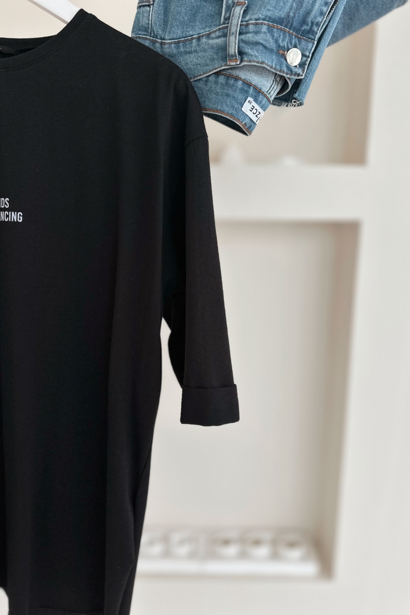 MO12835 Weekends Baskılı Siyah T-Shirt 