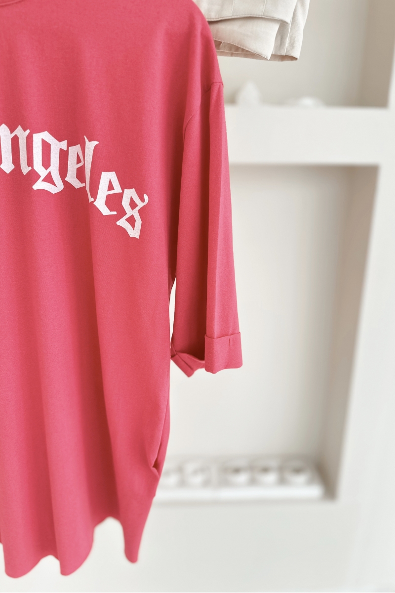 MO12834 Los Angeles Baskılı Pembe T-Shirt    