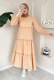 MO125 Dikilşli Kat Kat Camel Elbise 