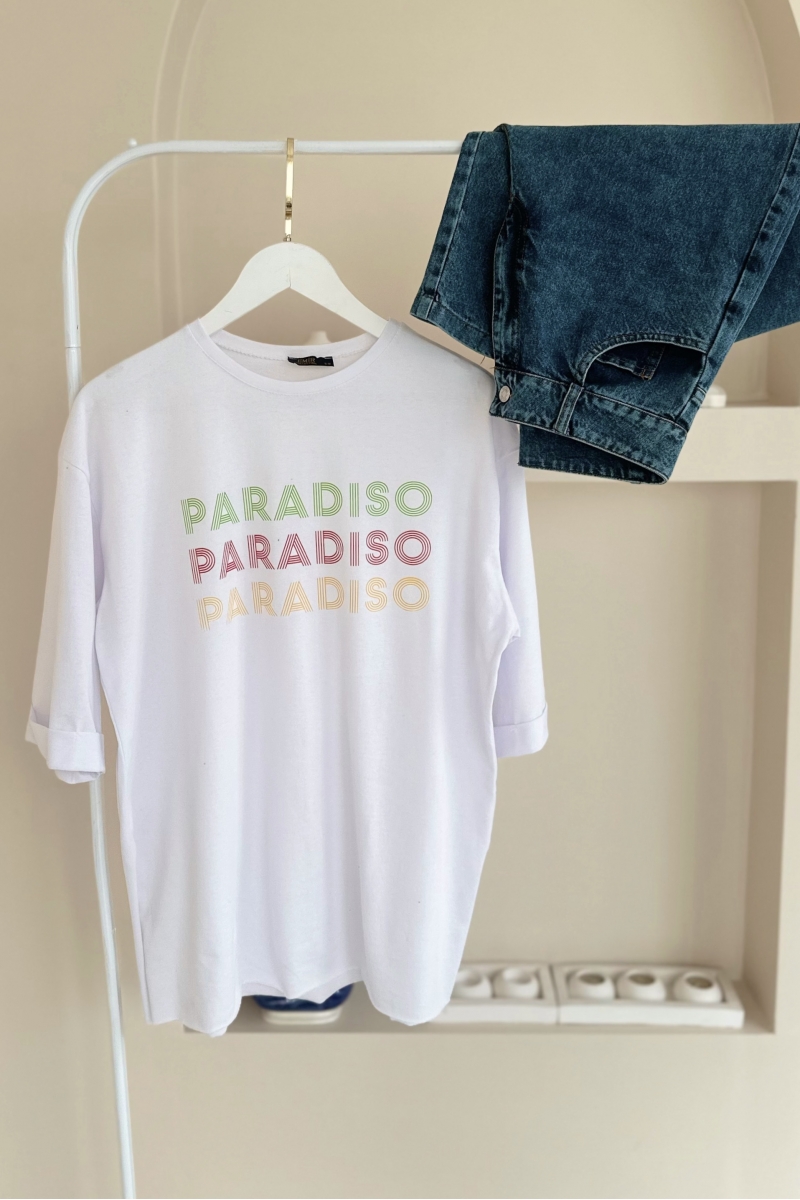 MO324 Paradıso Baskılı Beyaz T-shirt