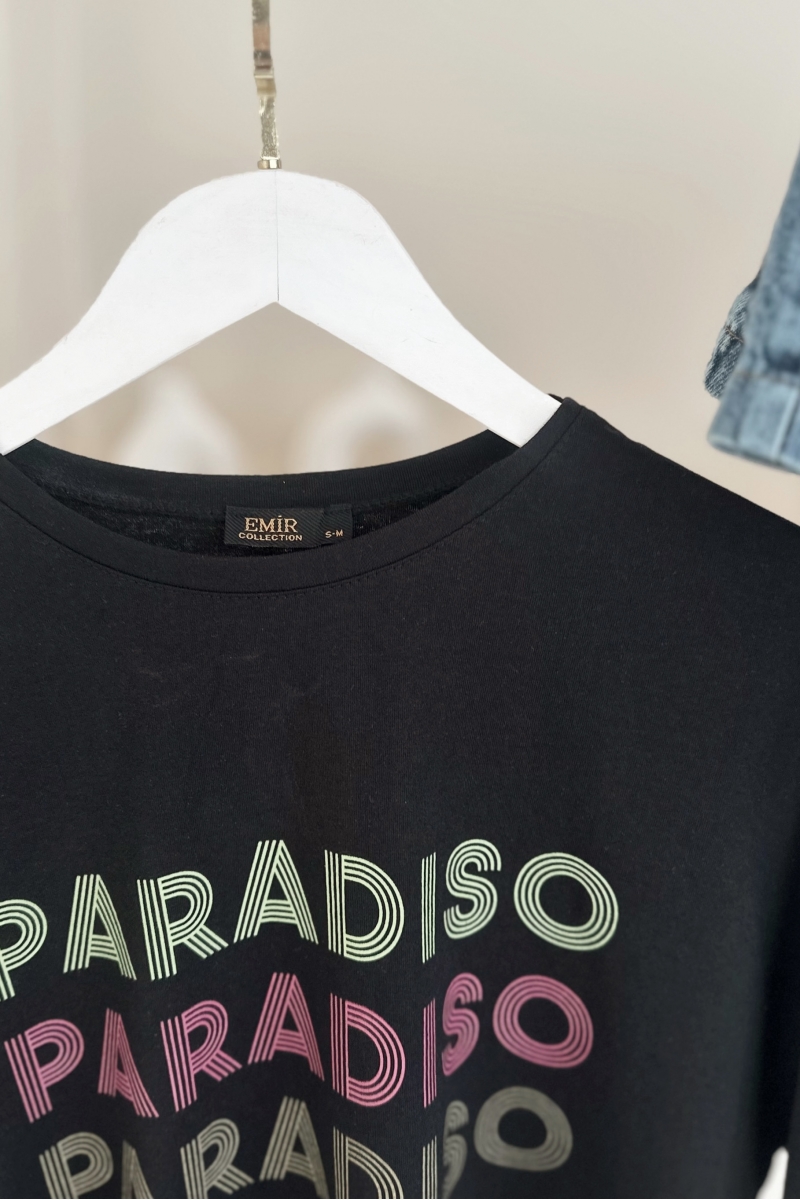 MO324 Paradıso Baskılı Siyah T-shirt 