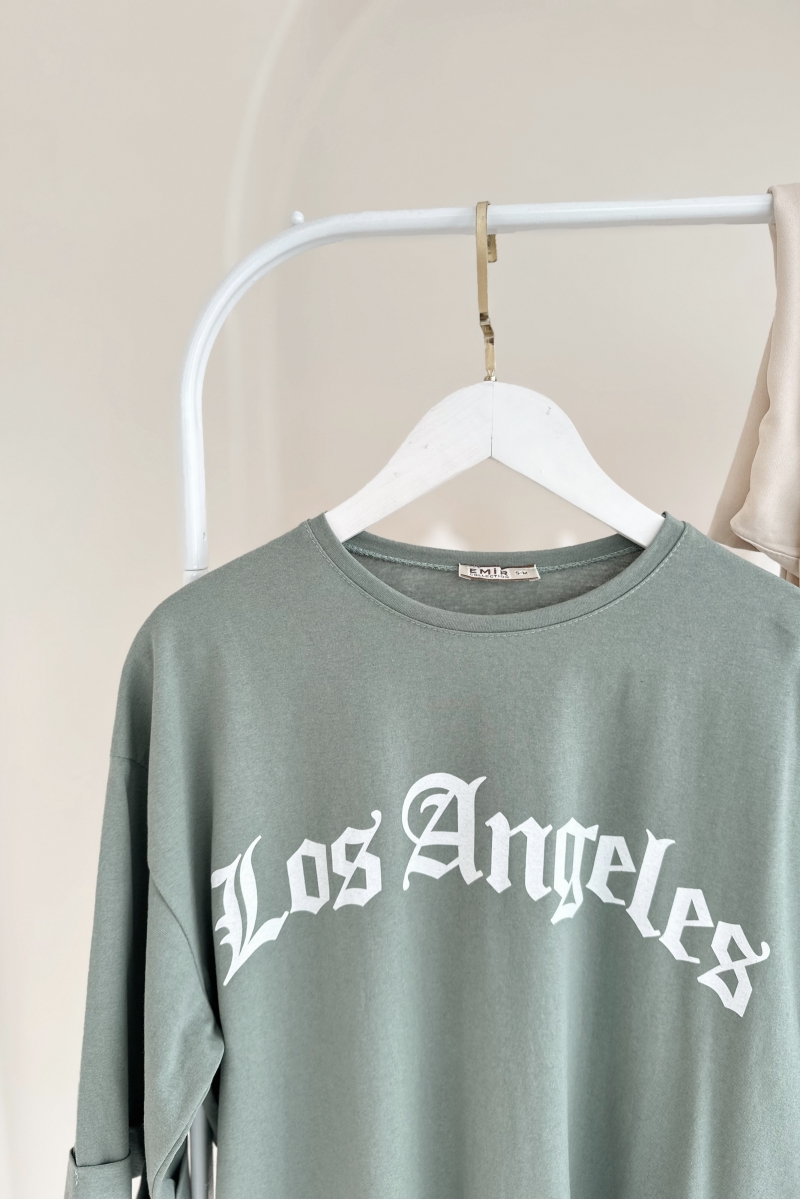 MO12834 Los Angeles Baskılı Mint Yeşili T-Shirt   