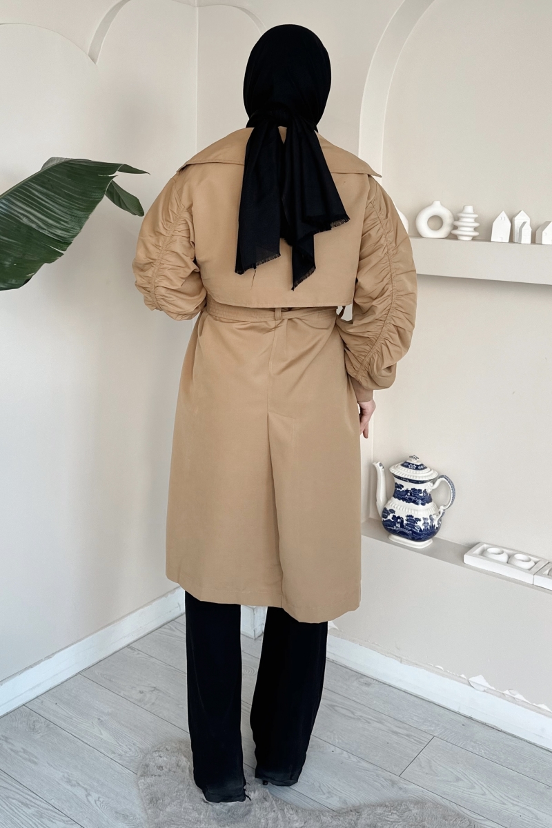 MO194 Kol Büzgülü Camel Trençkot 