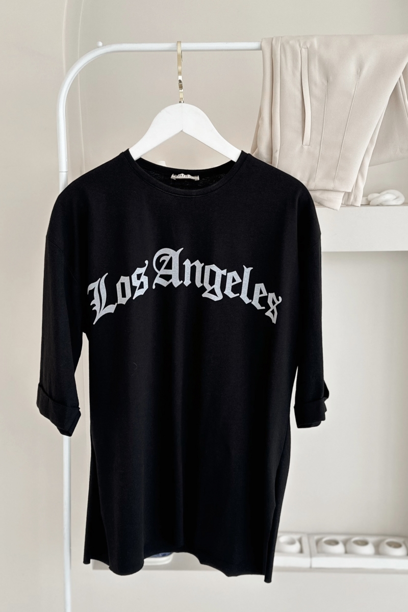 MO12834 Los Angeles Baskılı Siyah T-Shirt     
