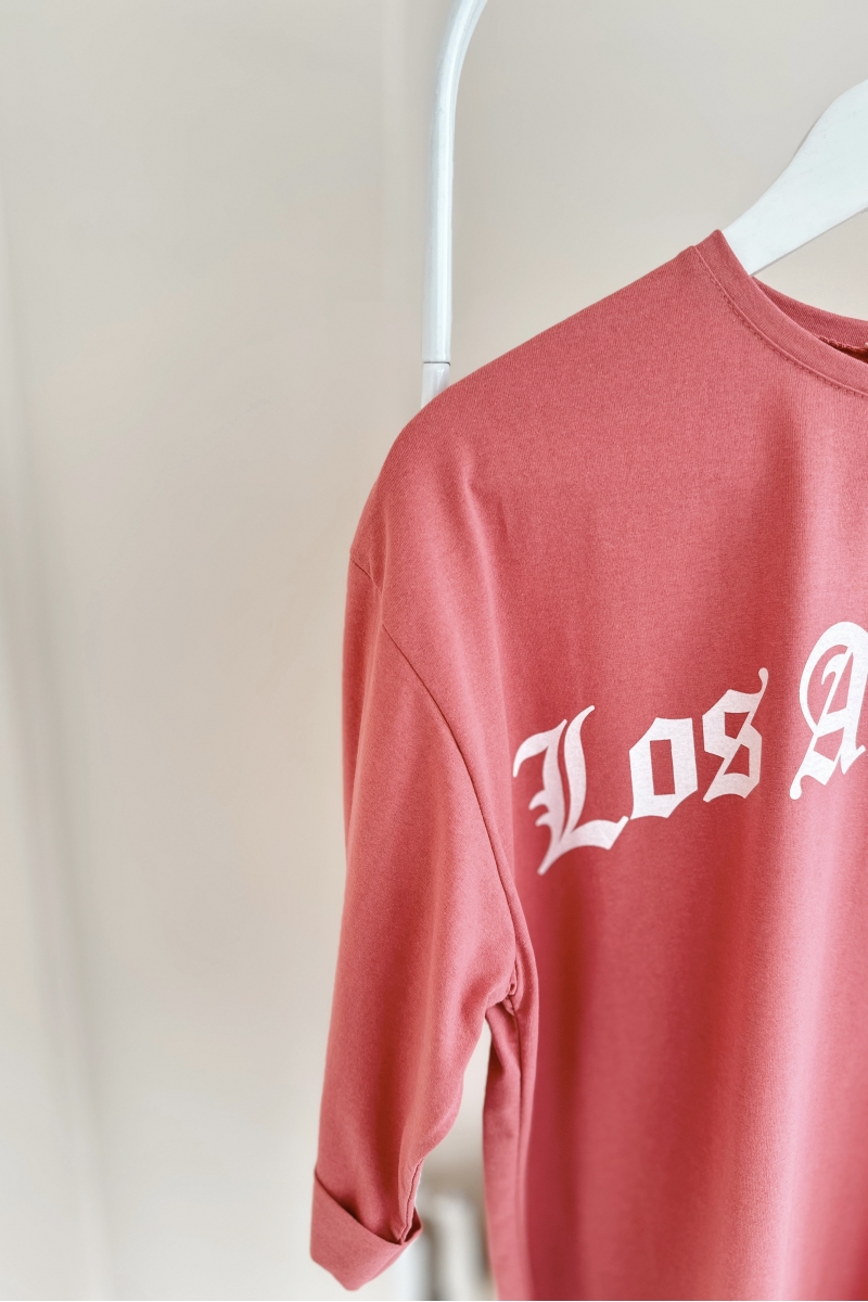 MO12834 Los Angeles Baskılı Pudra T-Shirt  