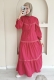 MO334 Dantelli Hakim Yaka Pembe Elbise 