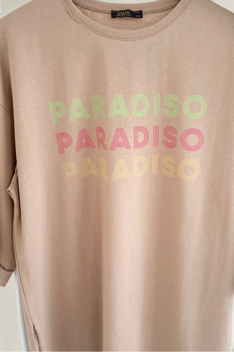 MO324 Paradıso Baskılı Camel T-shirt 