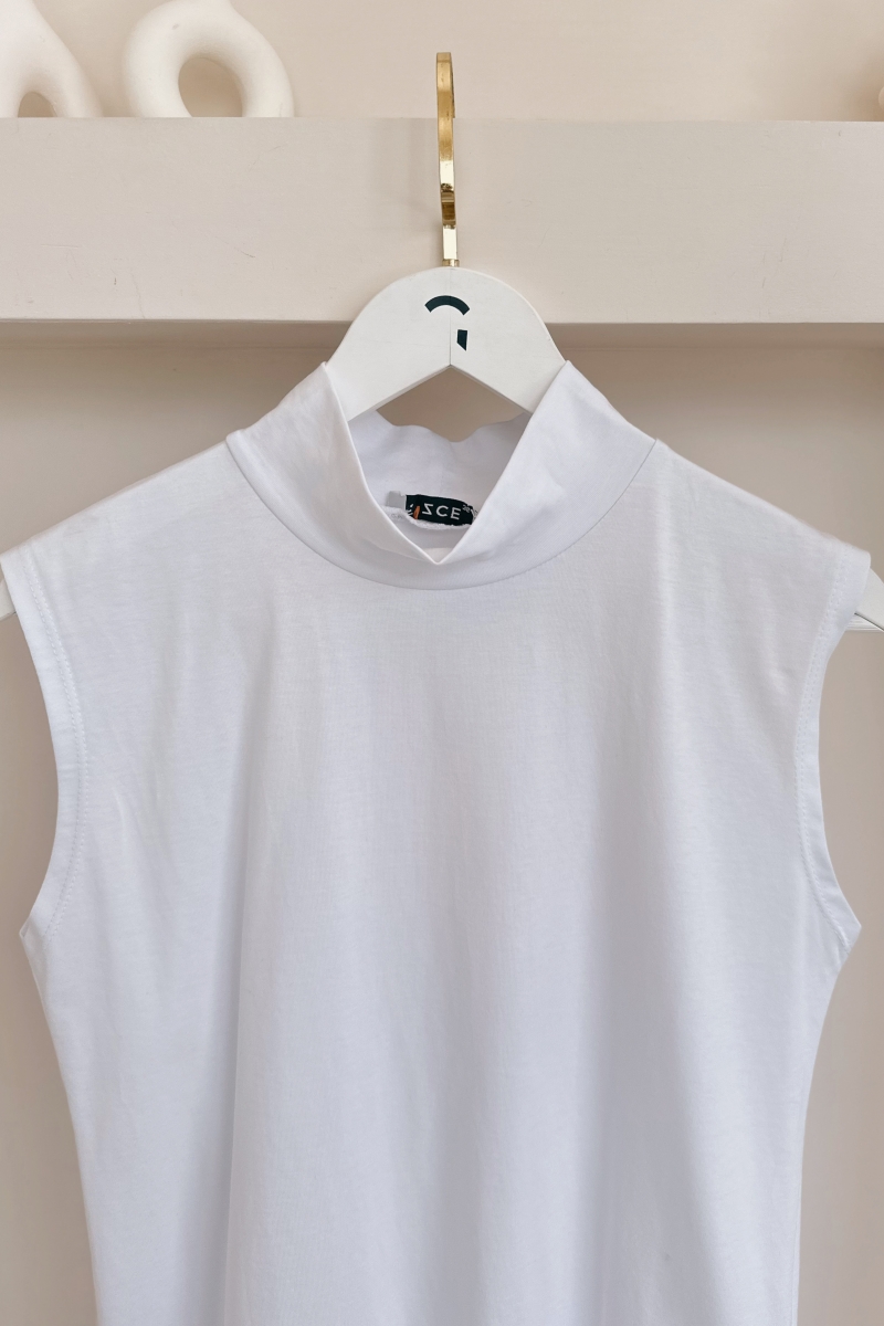 MO179 Kadın Beyaz Sıfır Kol T-Shirt
