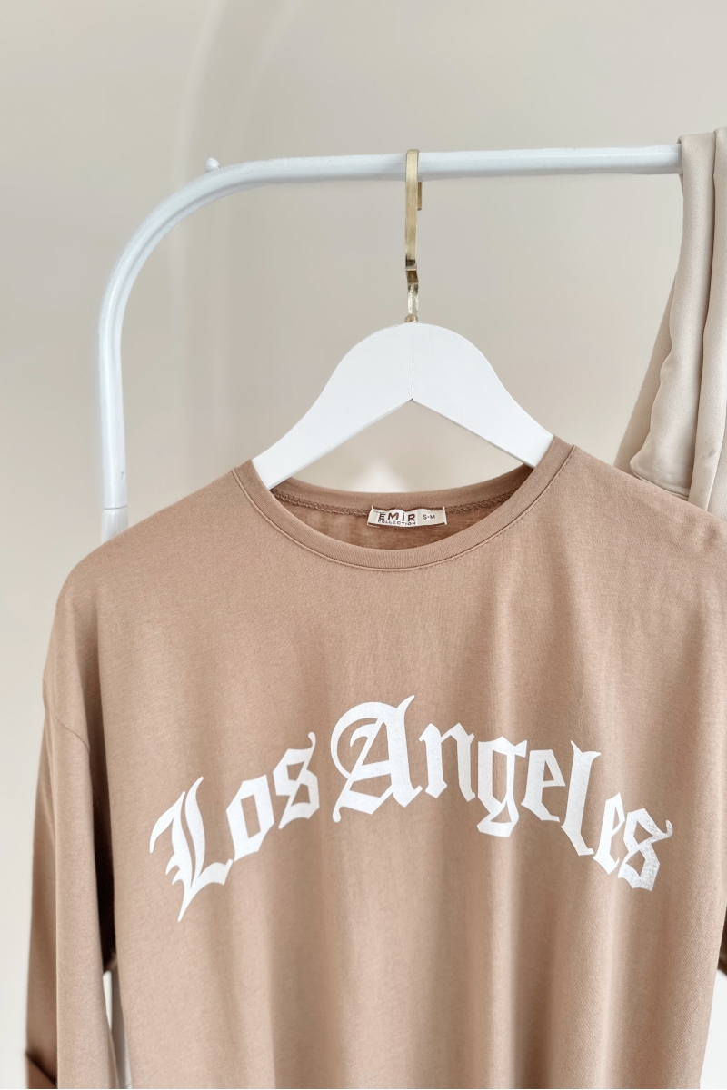 MO12834 Los Angeles Baskılı Camel T-Shirt   