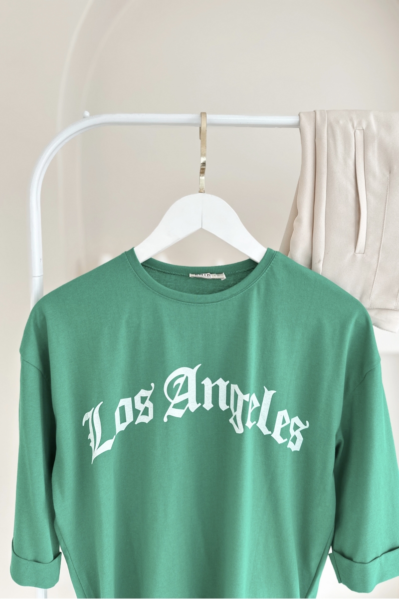 MO12834 Los Angeles Baskılı Yeşil T-Shirt  