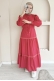MO334 Dantelli Hakim Yaka Pembe Elbise 