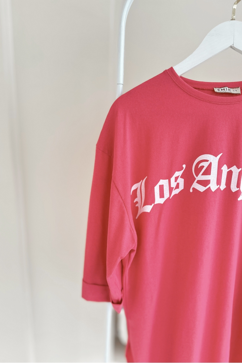 MO12834 Los Angeles Baskılı Pembe T-Shirt    