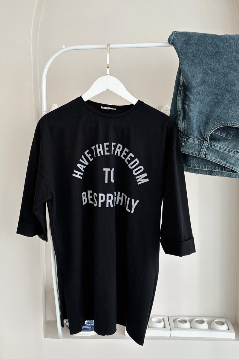 MO326 Have Baskılı Siyah T-shirt  