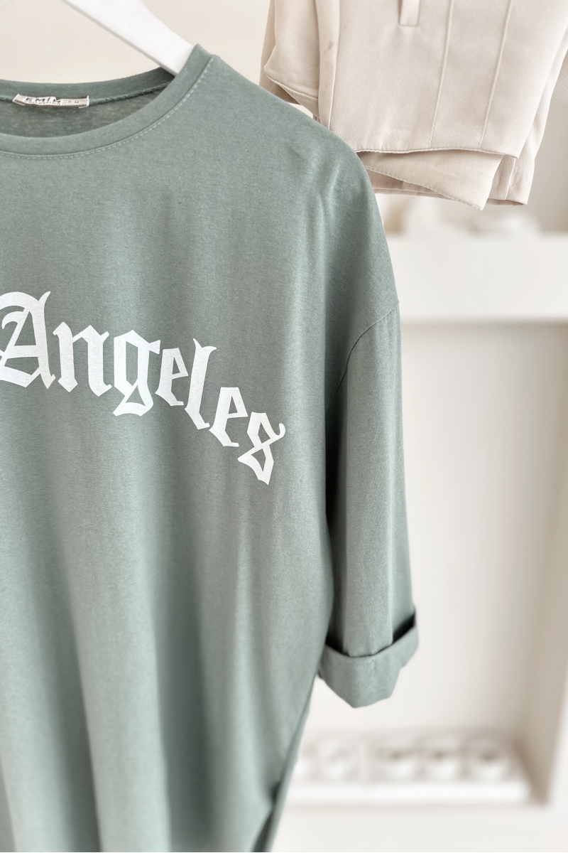 MO12834 Los Angeles Baskılı Mint Yeşili T-Shirt   