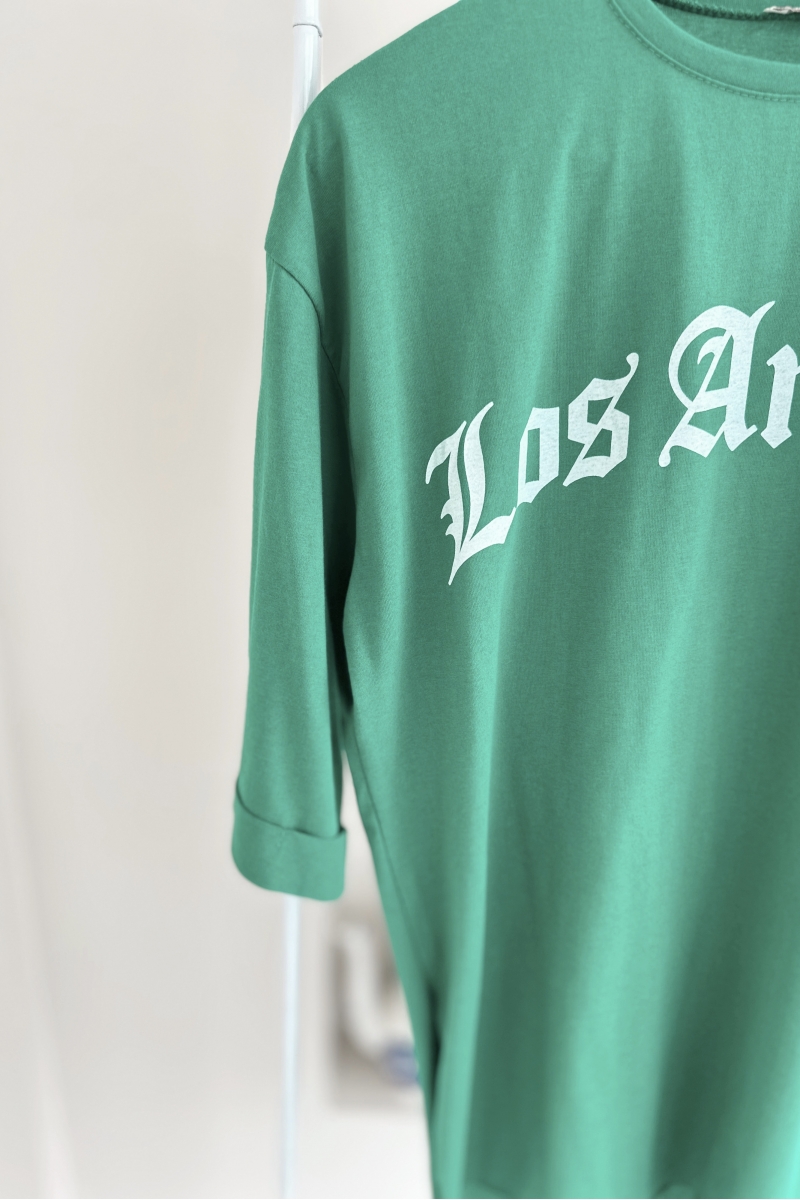 MO12834 Los Angeles Baskılı Yeşil T-Shirt  