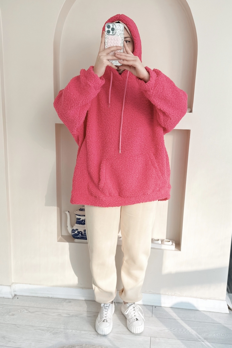 MO314 Kapüşonlu Yumoş Pembe Sweat