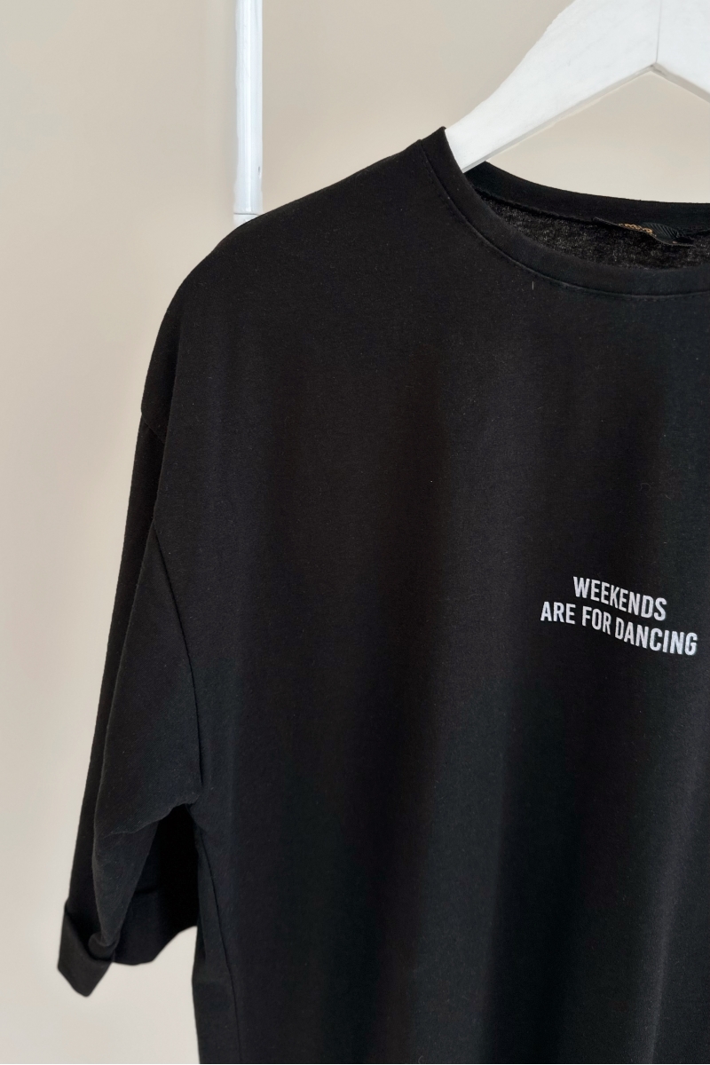 MO12835 Weekends Baskılı Siyah T-Shirt 