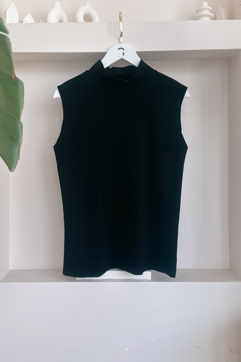 MO179 Kadın Siyah Sıfır Kol T-Shirt