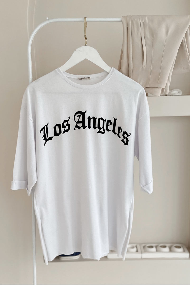 MO12834 Los Angeles Baskılı Beyaz T-Shirt    