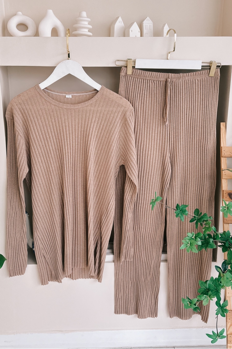 MO102 Fitilli Yırtmaçlı Camel  Alt Üst Takım