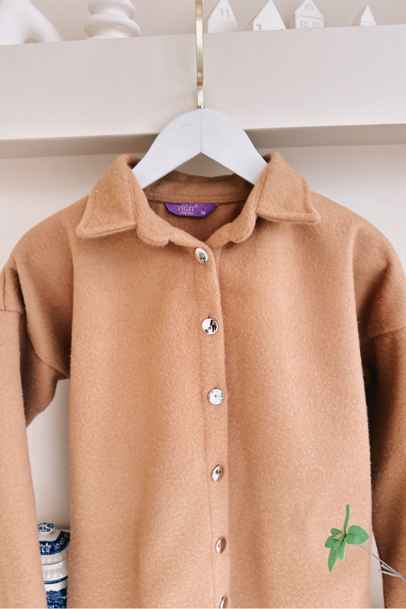 MO240 Düğmeli Camel Kaşe Ceket