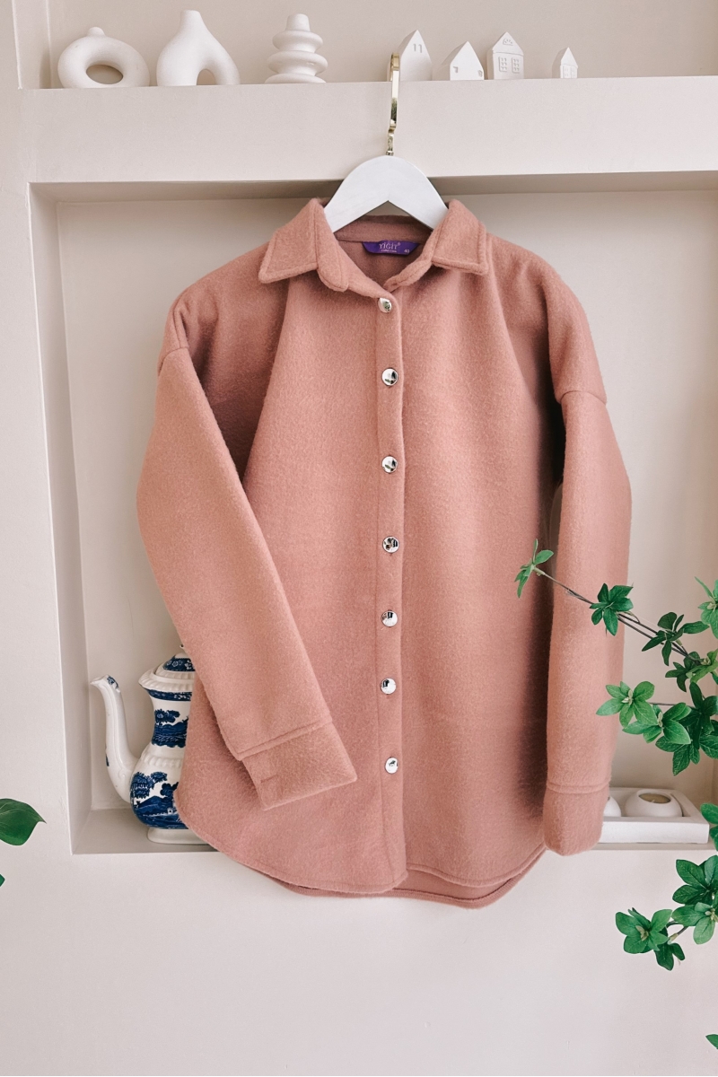 MO240 Düğmeli Pembe Kaşe Ceket 