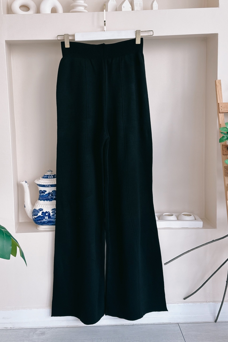 MO242 Bol Paça Siyah Triko Pantolon